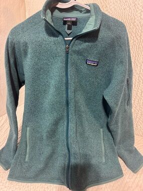 Patagonia Teal Crewneck Sweater with Logo Patch